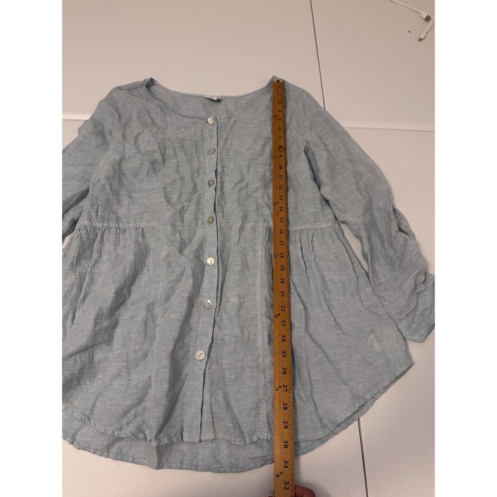 Sigrid Olsen Light Blue Button-Front Peplum Linen Blouse - Picture 7 of 7